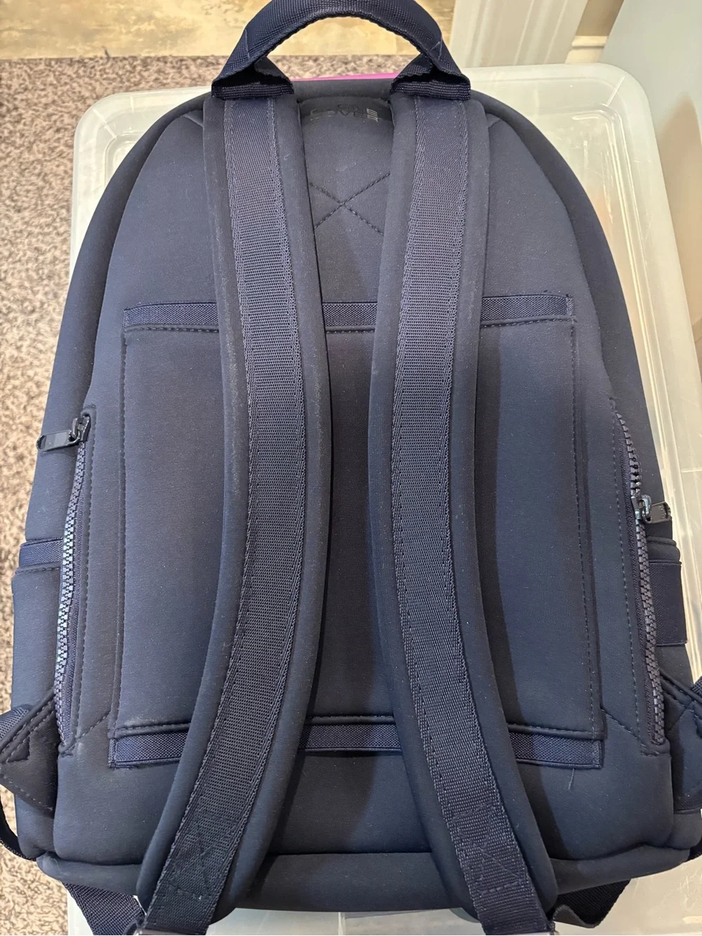 Dagne Dover Navy Neoprene Backpack with Front Zip Pocket- medium